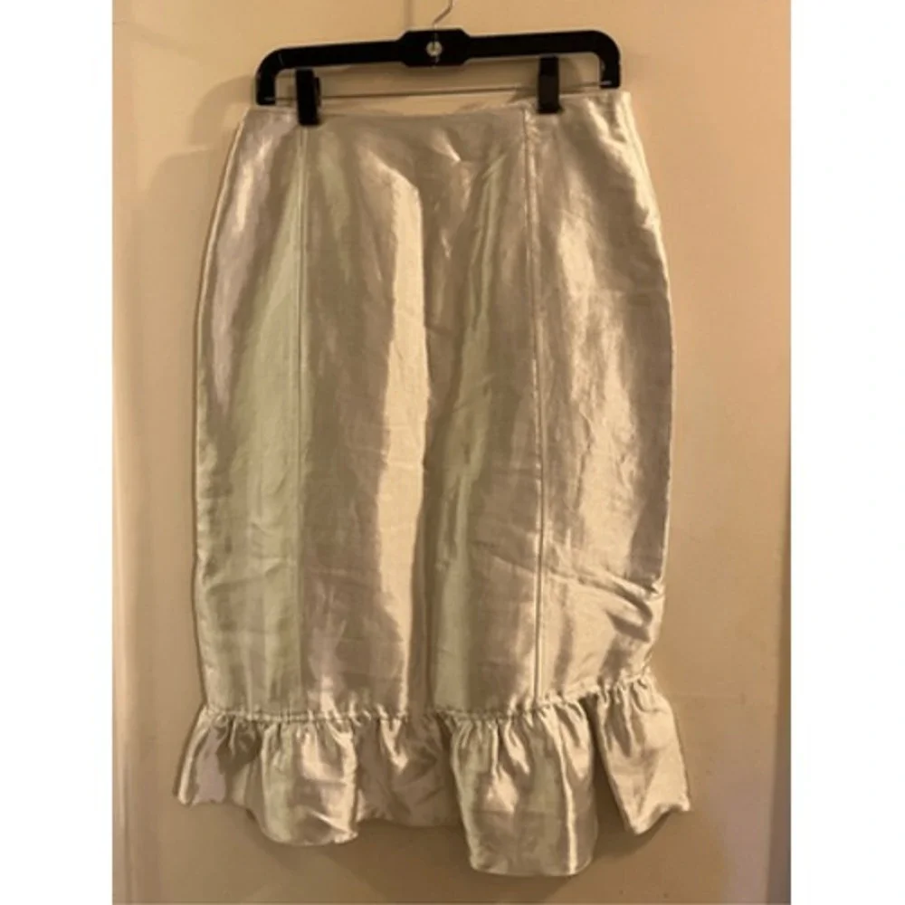 Topshop Womens Silver Metallic Ruffle Wrap Midi Skirt High Waist‎ Size 12